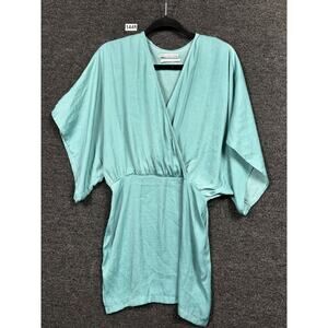 Urban Outfitters Serene Satin Wrap Party Dress Womens Size S Teal Dolman Sleeve